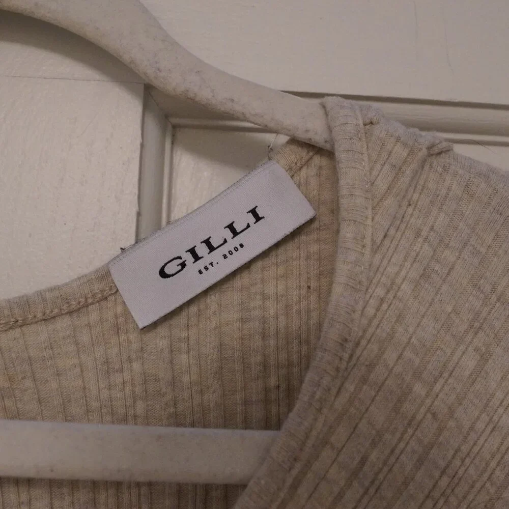 Gilli Oatmeal Rib Knit Dress 2X Short Sleeve Fit & Flare Soft Stretch - Picture 2 of 4